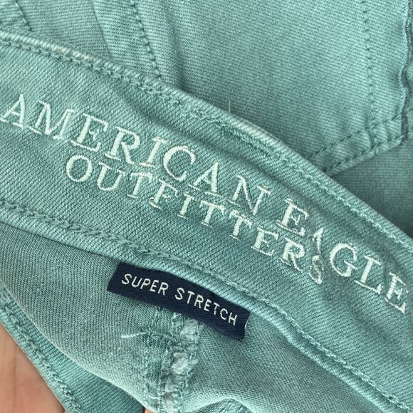 American Eagle Size 0 Teal Green Blue AEO Twill X Super Stretch‎ Midi Shorts - Picture 5 of 7